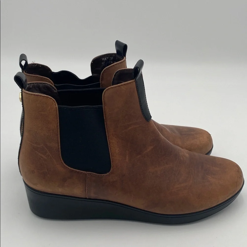 Cole haan Weatherproof Brown women 8B Leather Boots pull on casual office Y2K